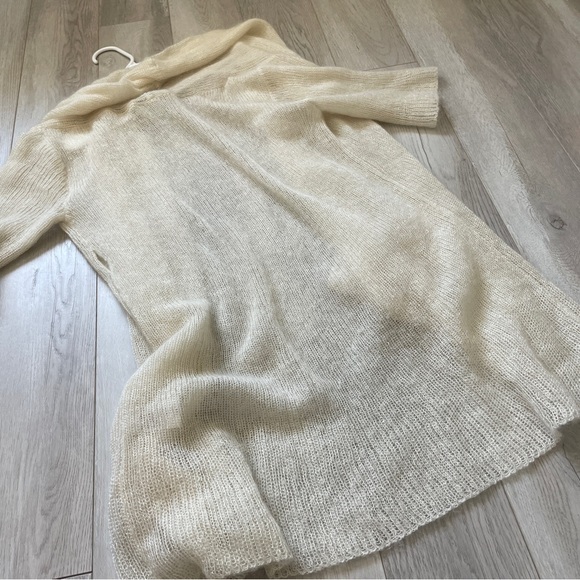 Enrica Japan Mohair Silk Long Line Open Front Cardigan Cream (Small) fuzzy soft - Picture 6 of 11